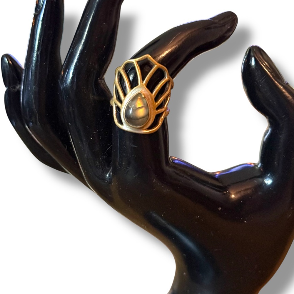 Brass Labradorite Peacock Tail Adjustable Ring - image 2